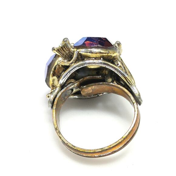 Vintage Aurora Borealis Rhinestone Ring, Adjustable US Size 7, 1960s - Picture 7 of 10